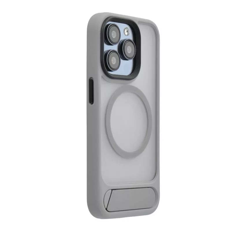 Evelatus Apple iPhone 16 Pro Rubber Coated MagSafe With Stand Case Silver