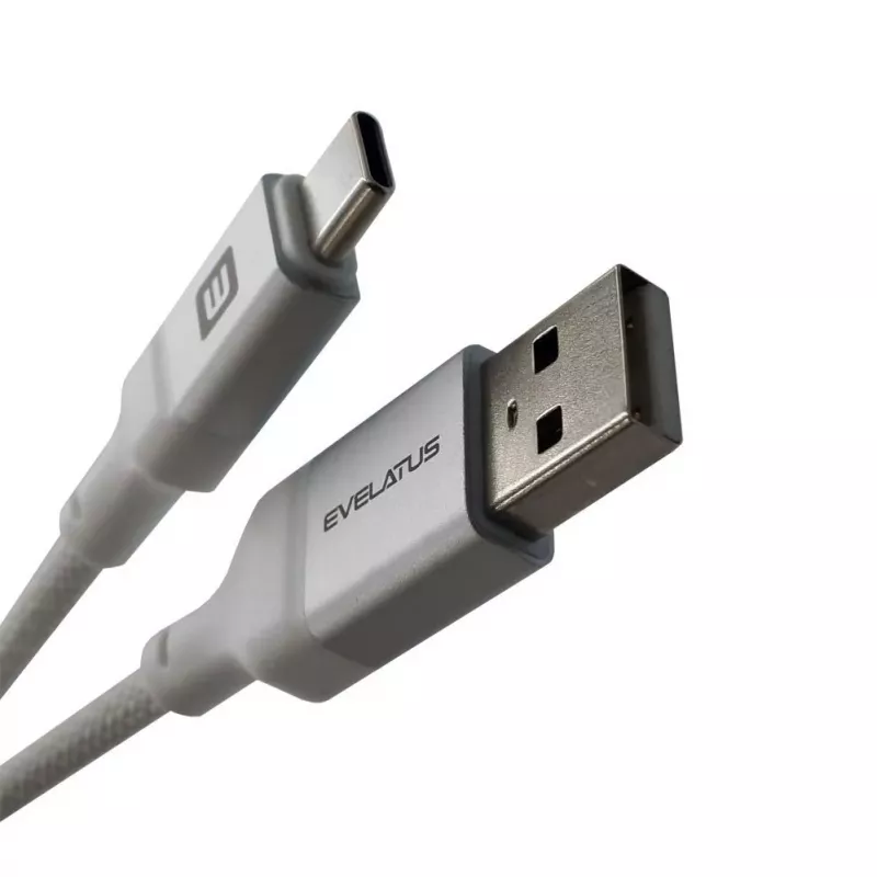 Evelatus USB-A to USB-C kaabel 2M alumiiniumkorpusega punutud valge