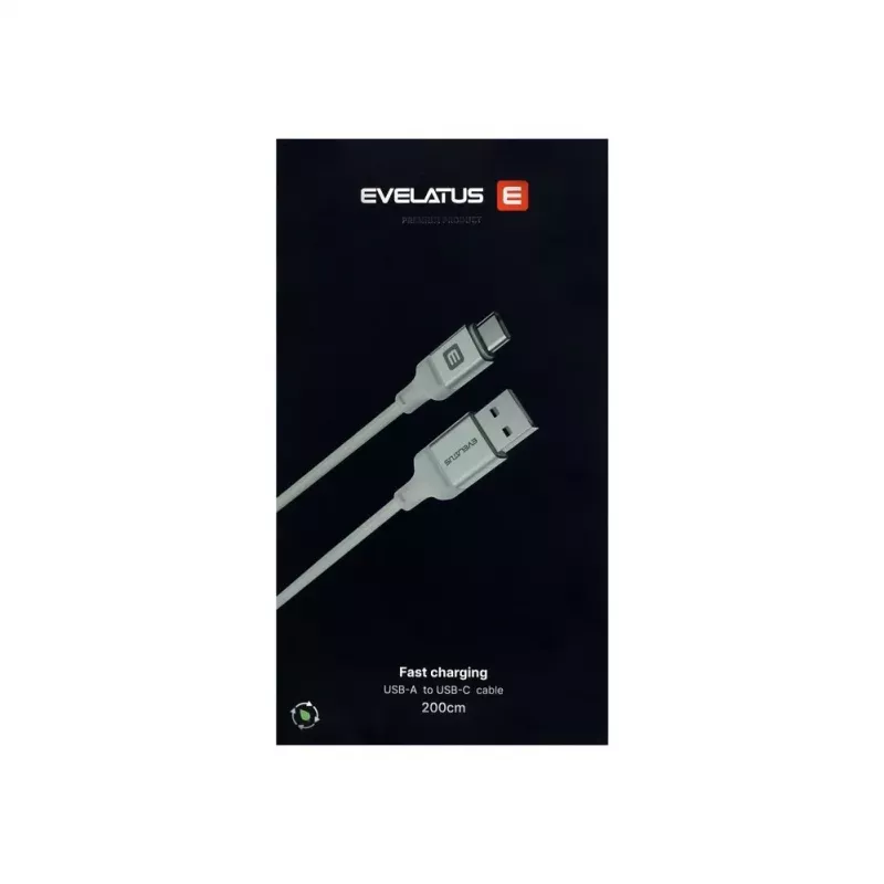 Evelatus USB-A to USB-C kaabel 2M alumiiniumkorpusega punutud valge