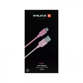 Evelatus USB-A to USB-C kaabel 2M punutud nailonist alumiiniumkorpusega roosa