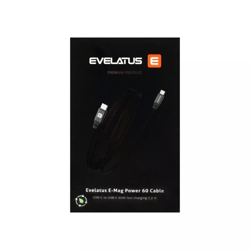 Evelatus E-Mag Power 60W USB-C to USB-C Magnetic Cable 1.2m Black
