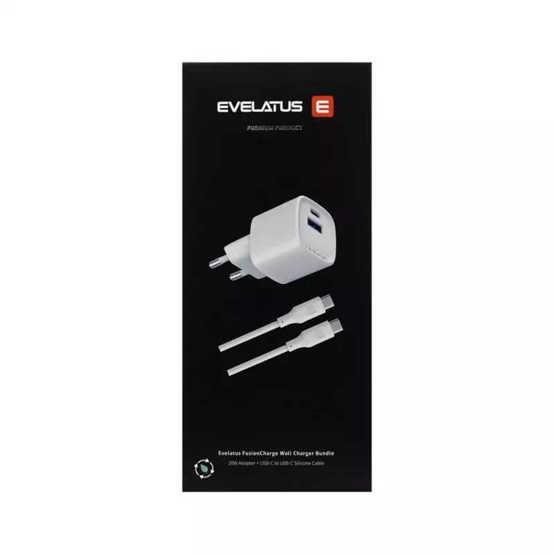 Evelatus FusionChage seinadapteri komplekt 20W toiteadapter - 60W USB-C–USB-C silikoonkaabel valge