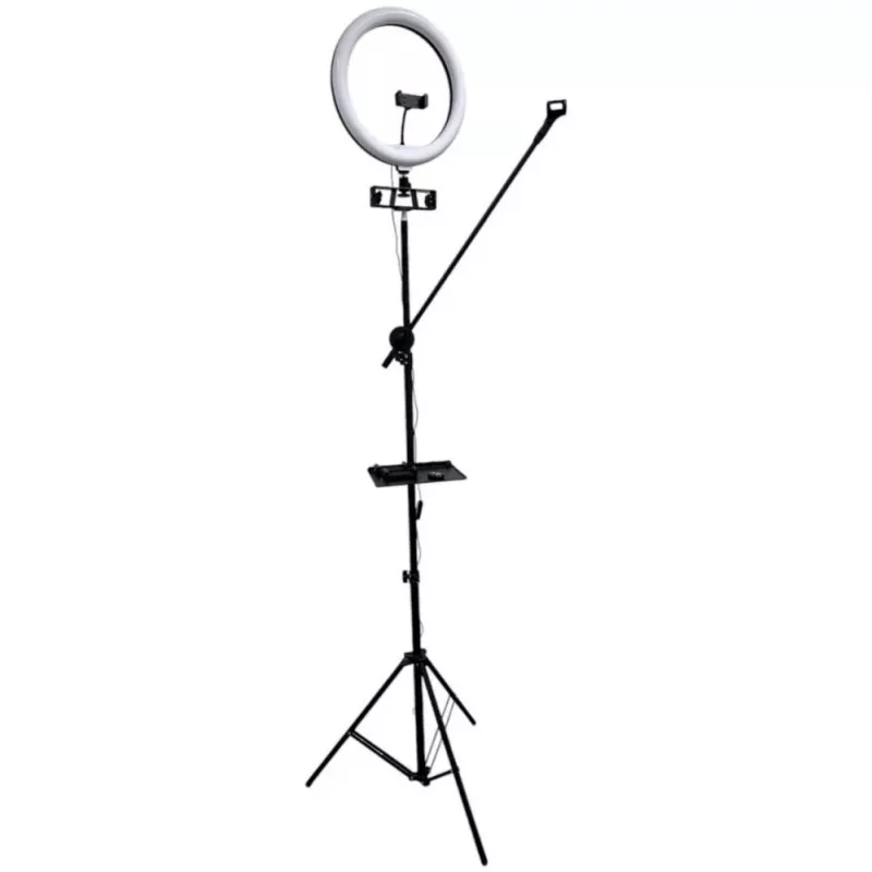 iLike S14 LED Selfie 36cm Ringvalguslamp + Statiiv 2.1m + Riiul & 3x Telefoni/Mikrofoni Hoidja Must