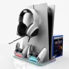 iLike DZ504 Slim Multi Dock Station PlayStation 5 PS5 kontrolleritele jahutusventilaatorite ja RGB-ga, must