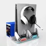 iLike DZ504 Slim Multi Dock Station PlayStation 5 PS5 kontrolleritele jahutusventilaatorite ja RGB-ga, must