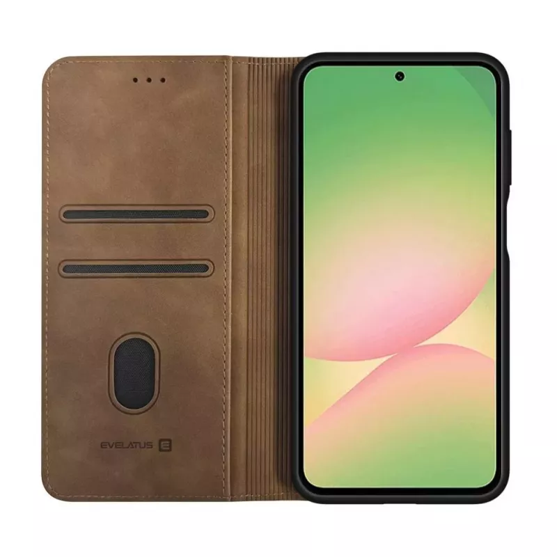 Evelatus Samsung Galaxy A53 5G Book Case Brown - PU Nahkrahakoti ümbris kaardipesade ja alusega