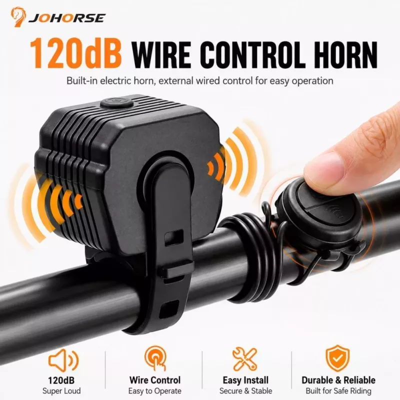 iLike 120dB Electric Bike Horn with Wired Remote Button, Waterproof Bicycle Horn for Bikes & E-Scooters