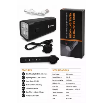 iLike Laetav Jalgratta Esituli 120dB Elektrilise Pasunaga, 300 Luumenit LED Jalgrattatuli, USB Laetav, Lenksu Kauglüliti