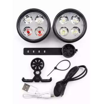 iLike USB-laetav 4-LED jalgrattatulede komplekt – esi- ja tagatuled 120dB helisignaaliga
