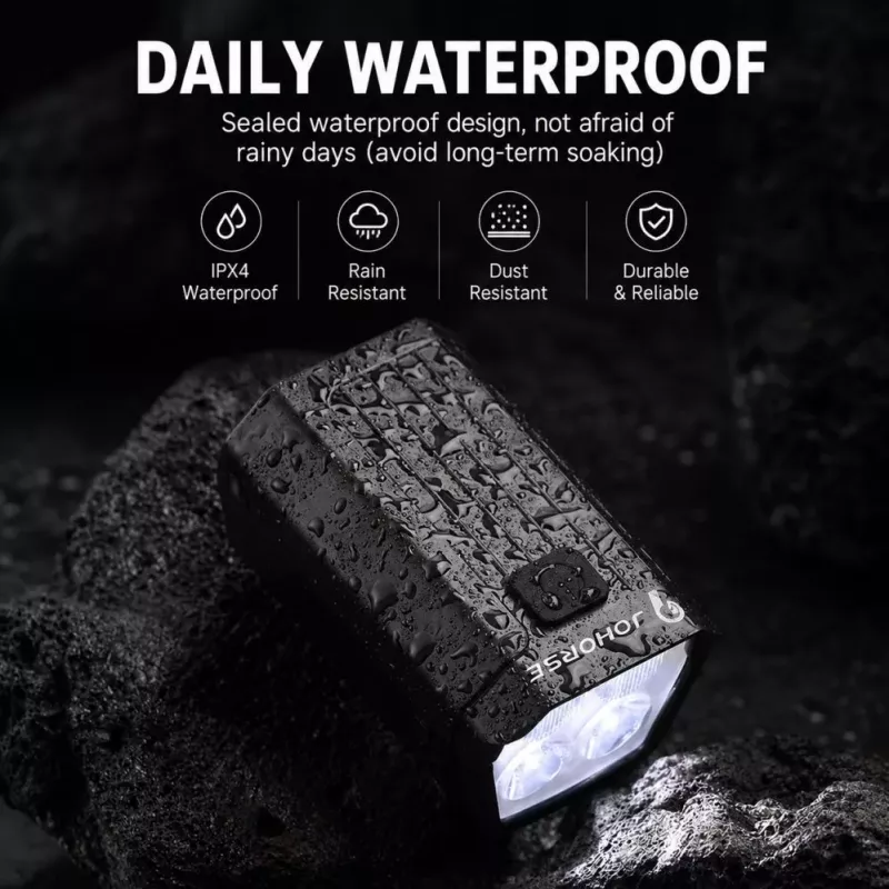 iLike JOHORSE USB-laetav jalgratta esituli 120dB elektrilise helisignaaliga, 300LM 4 LED-iga, 7 valgusrežiimi, lenksupuldi lüliti, IPX4 veekindel, must