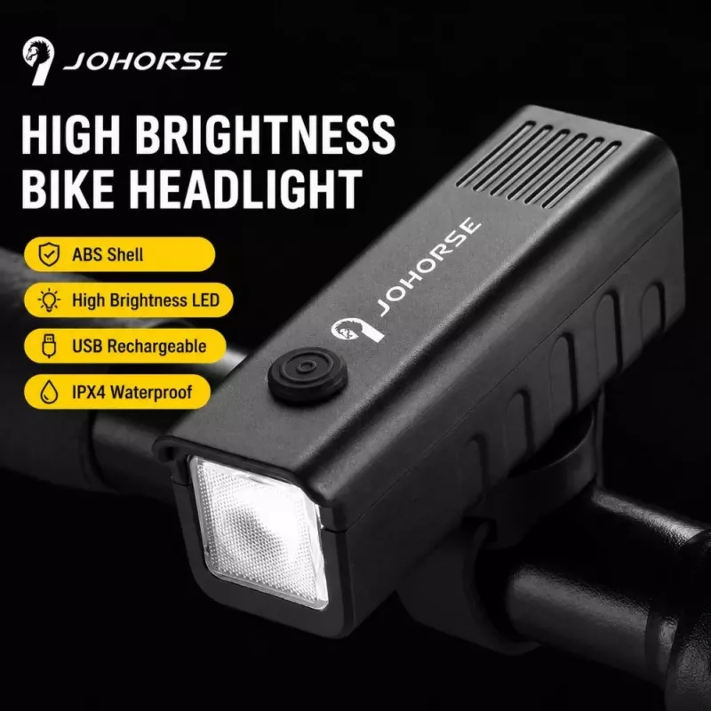 iLike JOHORSE USB-laetav jalgratta esituli, suure heledusega LED-jalgratta esituli, IPX4 veekindel, ABS-kest, lihtne kinnitus lenksule