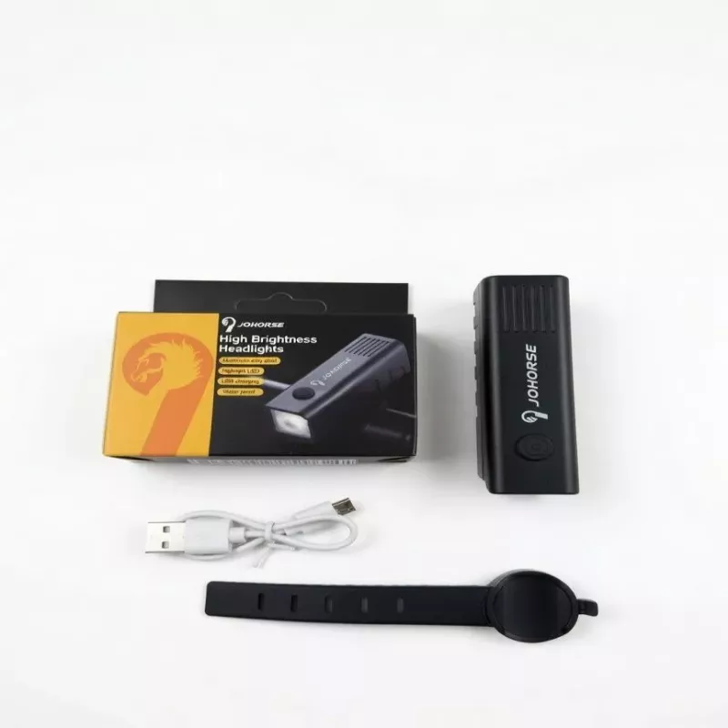 iLike JOHORSE USB-laetav jalgratta esituli, suure heledusega LED-jalgratta esituli, IPX4 veekindel, ABS-kest, lihtne kinnitus lenksule