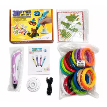 iLike 3D Pen-3 LCD-ekraani ja 10 šablooniga, sinine + PLA-filamentide komplekt 20 värvi, 200 meetrit