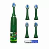 iLike Kids Sonic Electric Toothbrush, Waterproof, 5 Brush Heads (1+4 Replacement Heads), Battery Powered, Soft Bristles, Green Frog Design, Green
