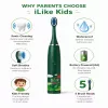 iLike Kids Sonic Electric Toothbrush, Waterproof, 5 Brush Heads (1+4 Replacement Heads), Battery Powered, Soft Bristles, Green Frog Design, Green