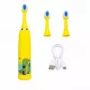 iLike Kids Rechargeable Sonic Electric Toothbrush, USB Charging, 3 Brush Heads (1+2 Replacement Heads), Soft Bristles, Waterproof, Yellow Crocodile Design