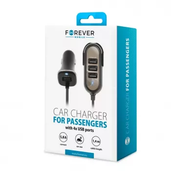 Forever Universal PC-01 Autolaadija (4 x USB | 5.8 A) Reisijatele Must