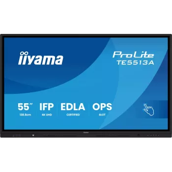 IIYAMA ProLite TE5513A-B3AG 55 inch 4K UHD IPS IR Touch Display 20-Point Multi-Touch 350cd/m² 8ms HDMI DP USB-C VGA LAN RS232 Speakers VESA 400x400 Must
