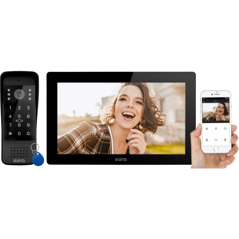 EURA VDP-86A3 10-tolline must uksevideotelefoni monitor koos Tuya Smart rakendusega