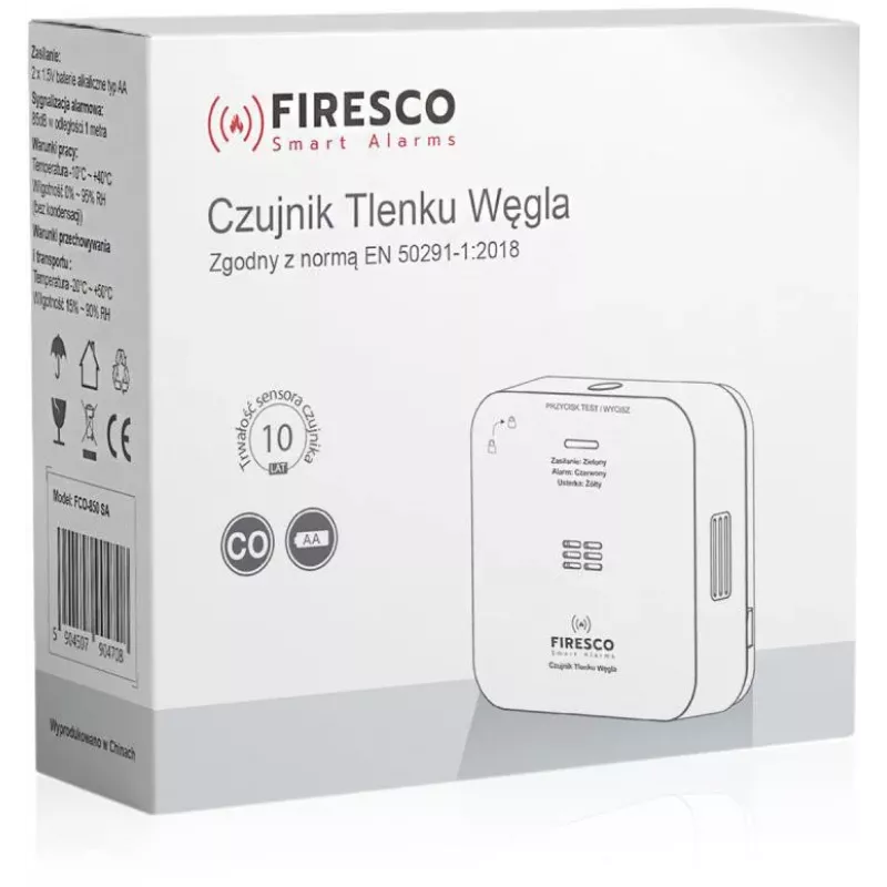 FIRESCO FCO-850 SA Süsinikmonooksiidi Andur LCD-ekraaniga, 10-aastane eluiga