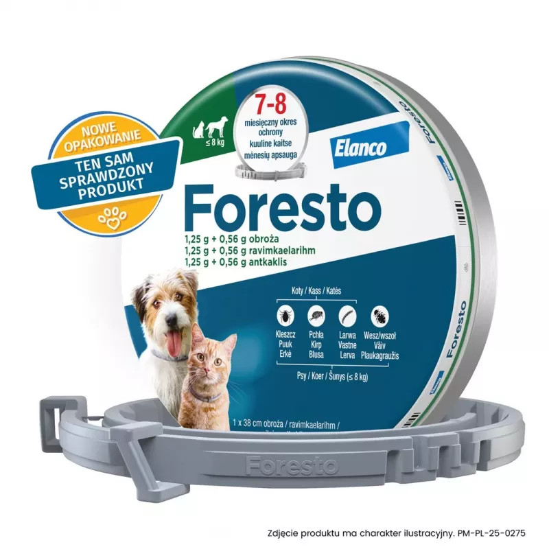 ENA ELANCO Foresto kirbu- ja puugikaelarihm kassidele ja koertele kuni 8 kg