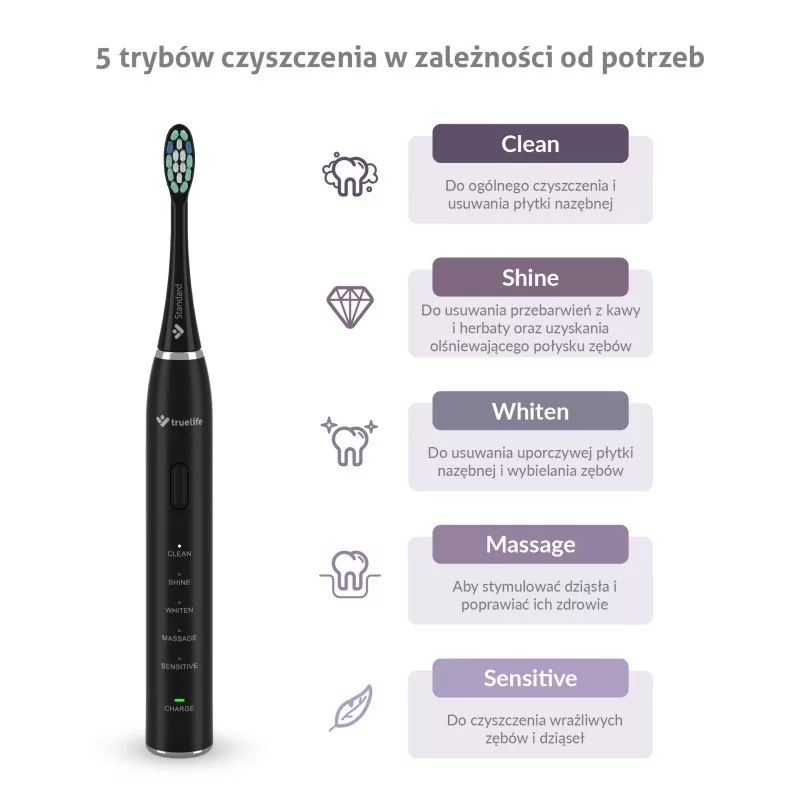 TLF TrueLife SonicBrush Clean30 Must Täiskasvanute Ostsilleeriv Hambahari