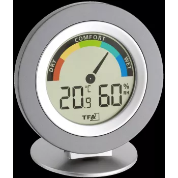 TFA 30.5019 Thermo-Hygrometer COSY - Digitaalne sisetemperatuuri ja -niiskuse mõõtur koos max/min mäluga, mugavustsooni indikaatoriga, LCD-ekraaniga, valge