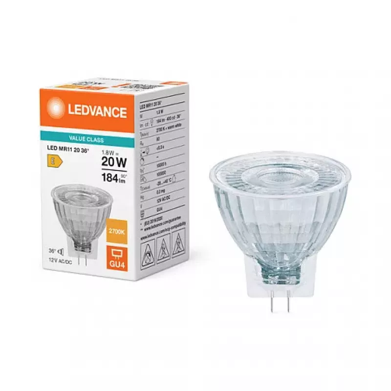 OSRAM LED MR11 P 1.8W 827 GU4 36° 120lm Warm White Reflector Lamp