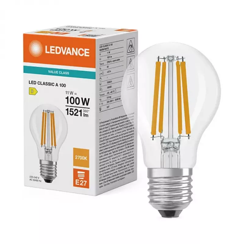 OSRAM LED Classic A 100 Filament P 11W 827 läbipaistev E27 LED-lamp, klassikaline pirn