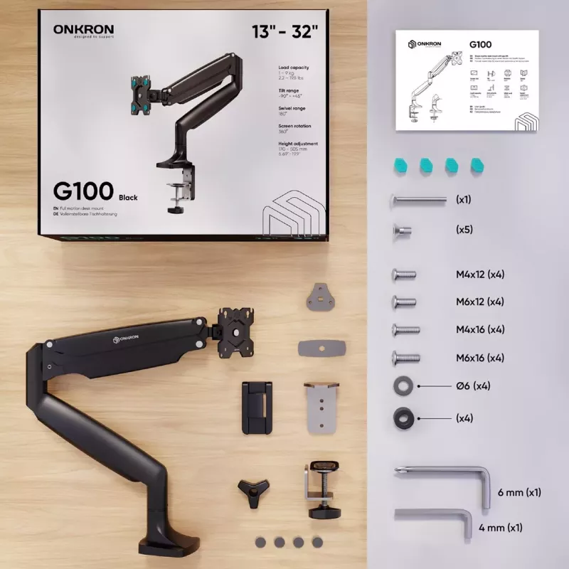 ONKRON G100-B Ühe monitori lauakinnitus 13-32 tolli ekraanidele, must