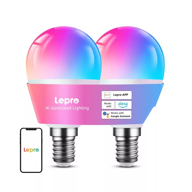 LEPRO BP1-2 E14 LED-pirn Bluetoothi ja Wi-Fi-ga, 470 lm, 2-pakk