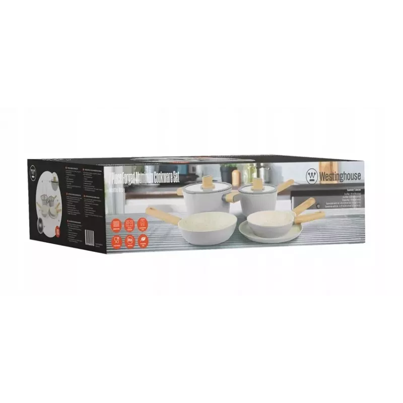 Westinghouse WCCS205307A 7-osaline sepistatud alumiiniumist mittekleepuv pannikomplekt, must