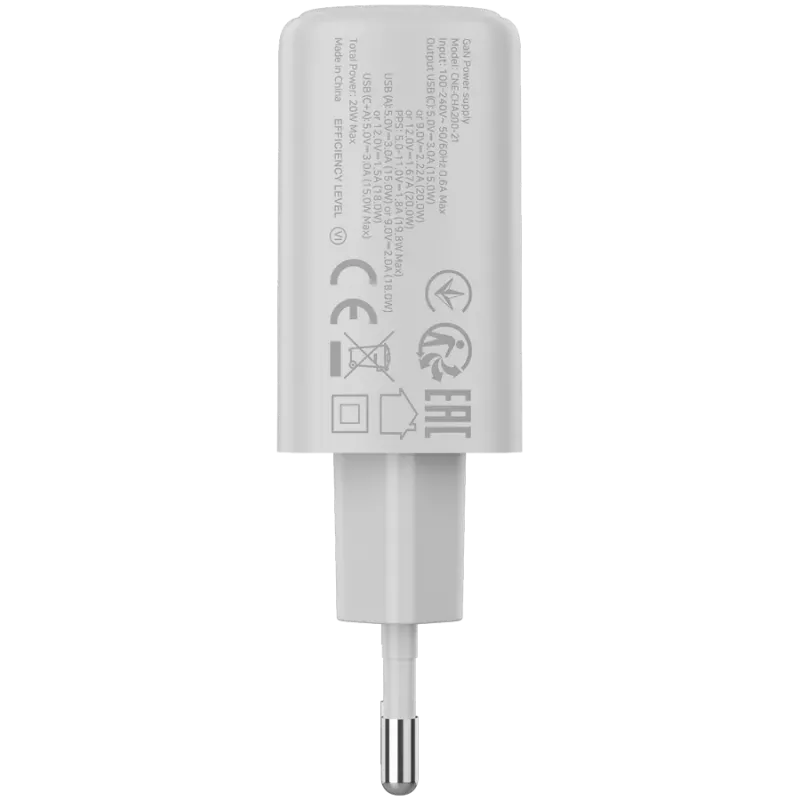 CANYON OnCharge 200 20W 1xPD 1xQC EU Valge seinalaadija