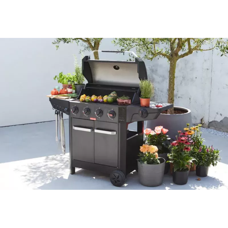 Barbecook Gaasigrill Luca 412 koos kapiga ja külgpõletiga, 145.4 x 60.3 x 112.3 cm, must