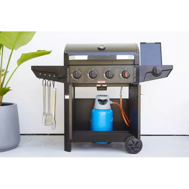 Barbecook Gaasigrill Luca 412 koos kapiga ja külgpõletiga, 145.4 x 60.3 x 112.3 cm, must