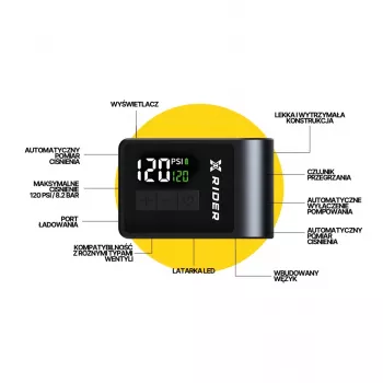 XRIDER XR00MAP01 elektriline jalgrattapump - 150 PSI, digitaalne LCD, USB-C laetav