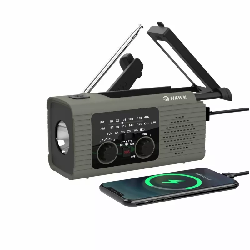 Hawk HWRDI410GN Raadio Päikese- ja Dünamoga Koos Taskulambiga