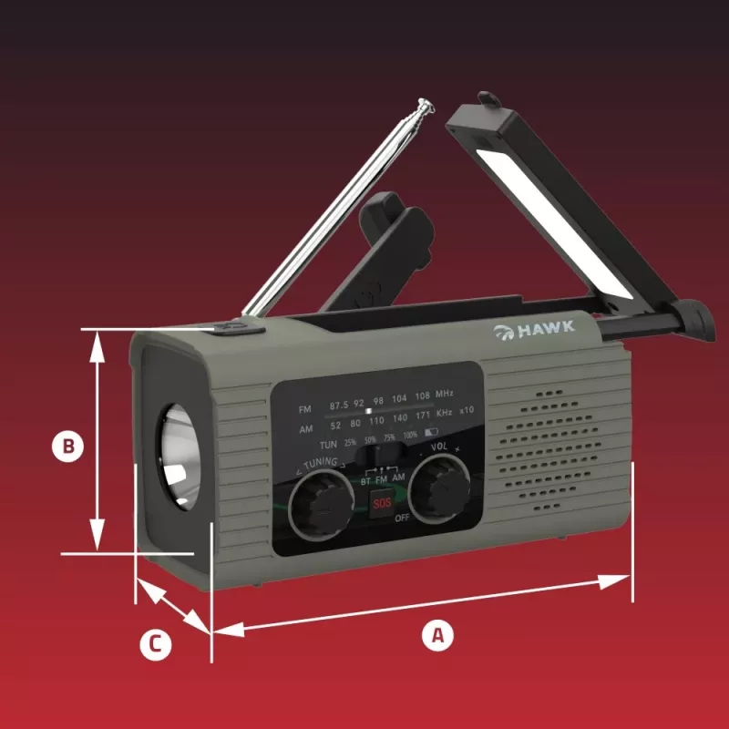 Hawk HWRDI410GN Raadio Päikese- ja Dünamoga Koos Taskulambiga