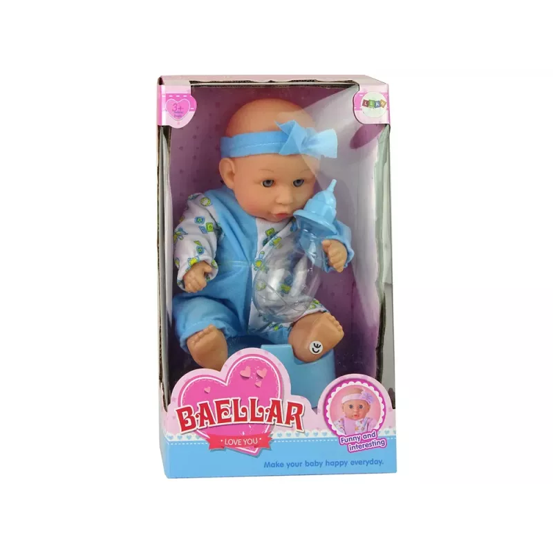 LEAN TOYS Blue Baby Doll Potty Drink Pee 24 cm