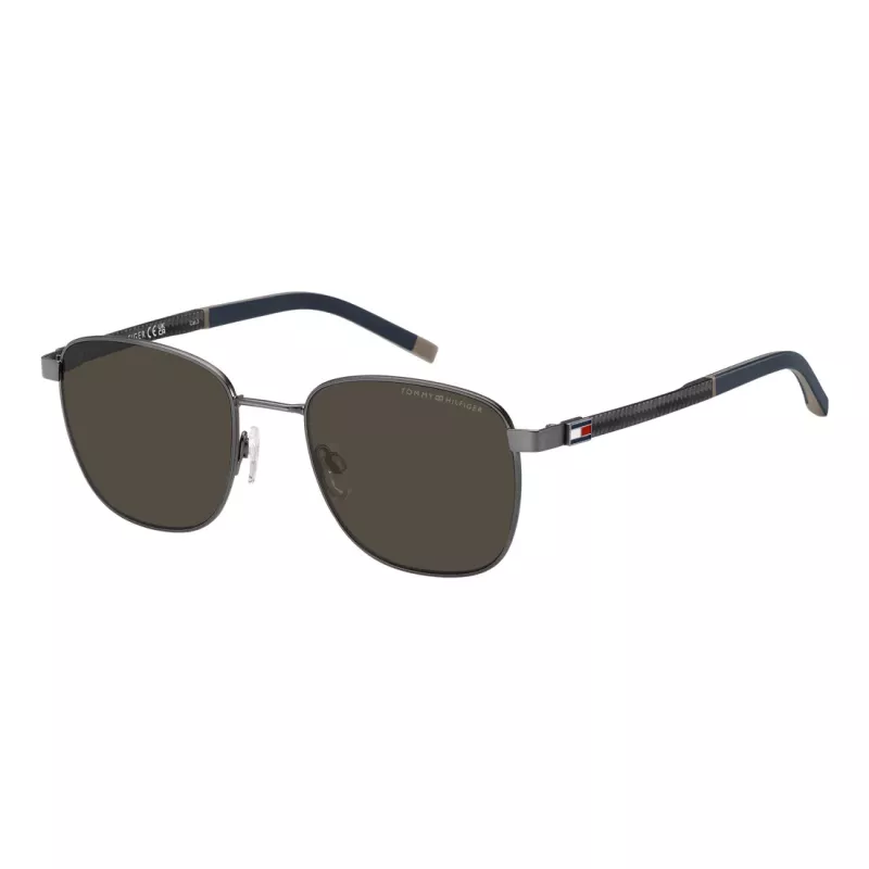 TOMMY HILFIGER TH-2138-S-SVK Meeste ristkülikukujulised päikeseprillid, must raam, hall lääts, 53/20/145 mm