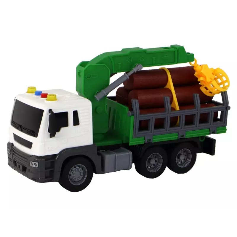 LEAN TOYS Truck With Crane Friction Drive Sounds Green Wood 1:16