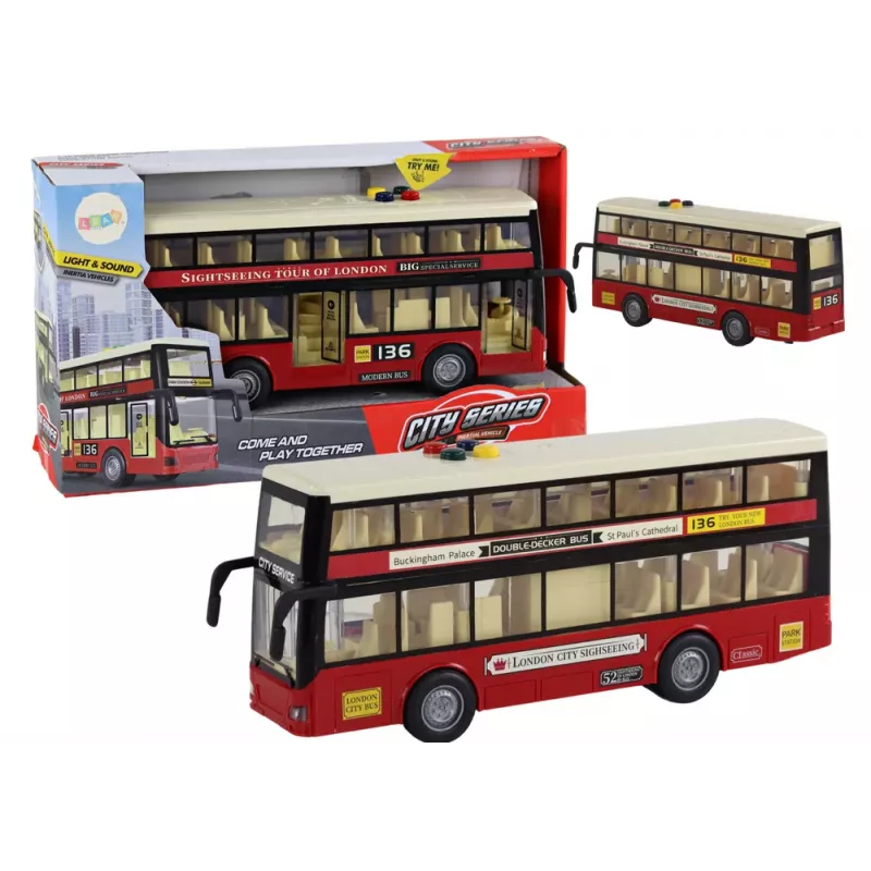 LEAN TOYS Double Decker City Bus Lights Sounds Red 1:16