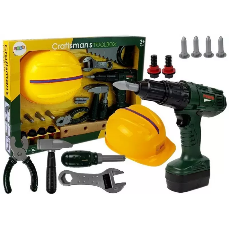 LEAN TOYS Tööriistakomplekt Akutrell Haamer Kiiver 25-osaline Mängukomplekt