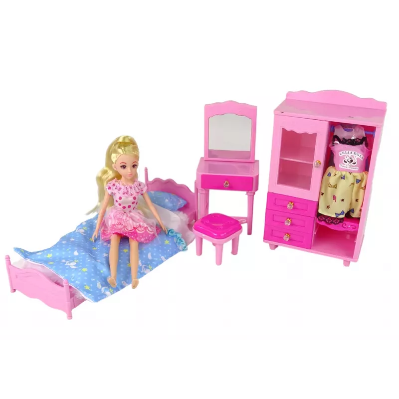 LEAN TOYS Nukumööbli komplekt voodi, riidekapp, tualettlaud 29-30 cm moenukkudele, roosa, 3 tükki