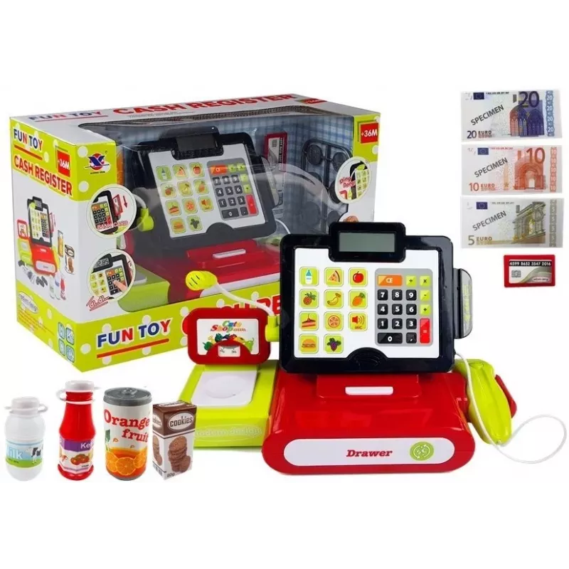 LEAN TOYS Kassaregister puuteekraaniga kalkulaatori ja tarvikutega