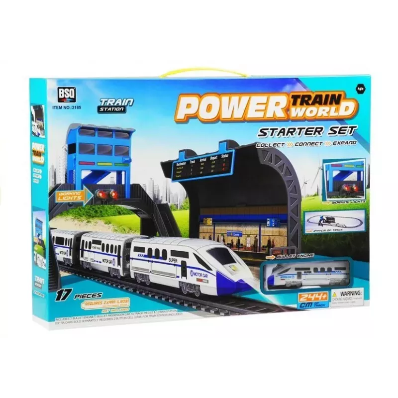 LEAN TOYS Commuter Train 244 cm Battery-Operated Electric Toy Train Set with Railway Station and Carriages