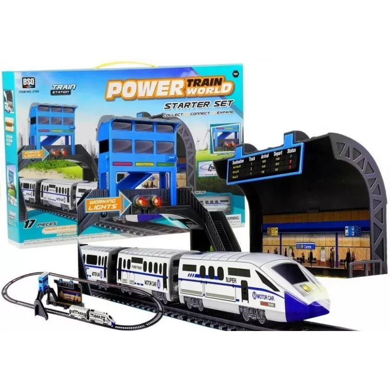 LEAN TOYS Commuter Train 244 cm Battery-Operated Electric Toy Train Set with Railway Station and Carriages