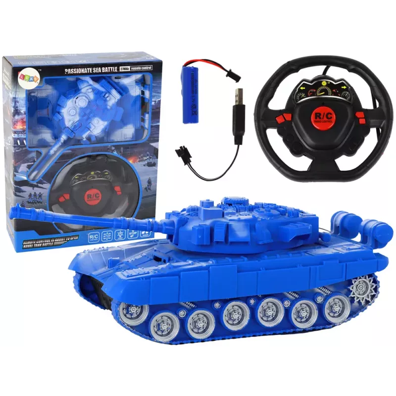 LEAN TOYS R/C Tank Remote Controlled Lights Sound Blue 1:18 27MHz