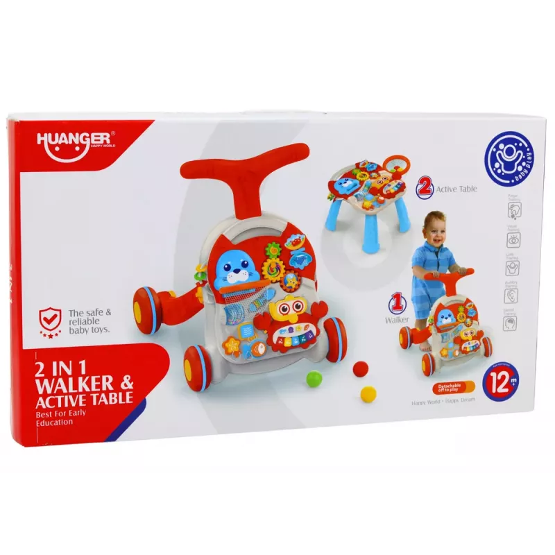 LEAN TOYS Push Toy Interactive Educational Table 2in1 Red