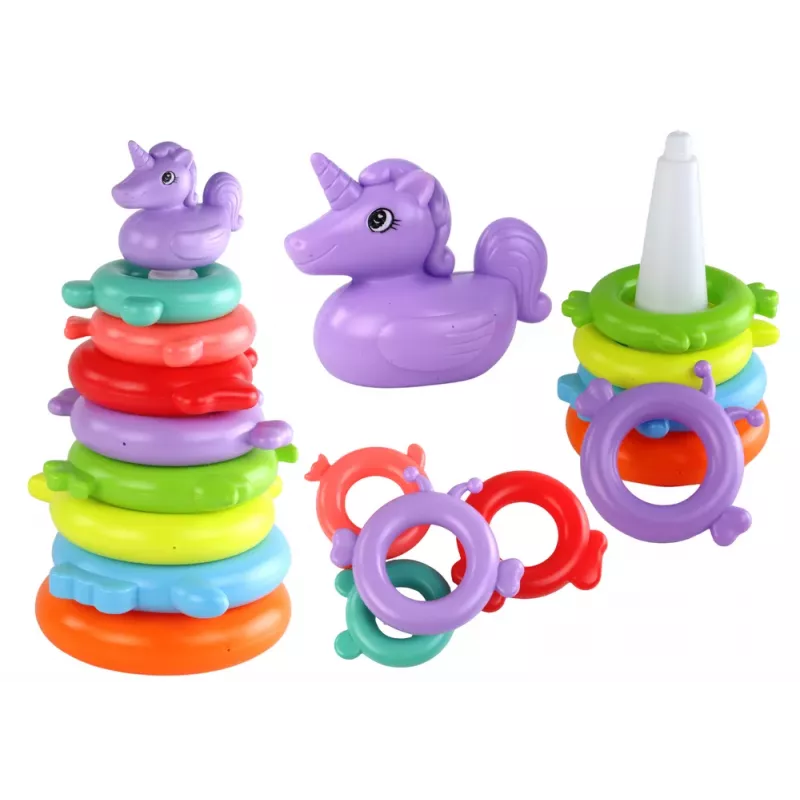 LEAN TOYS Pyramid Unicorn Puzzle 8 Circles Colorful 29cm x 14cm x 14cm